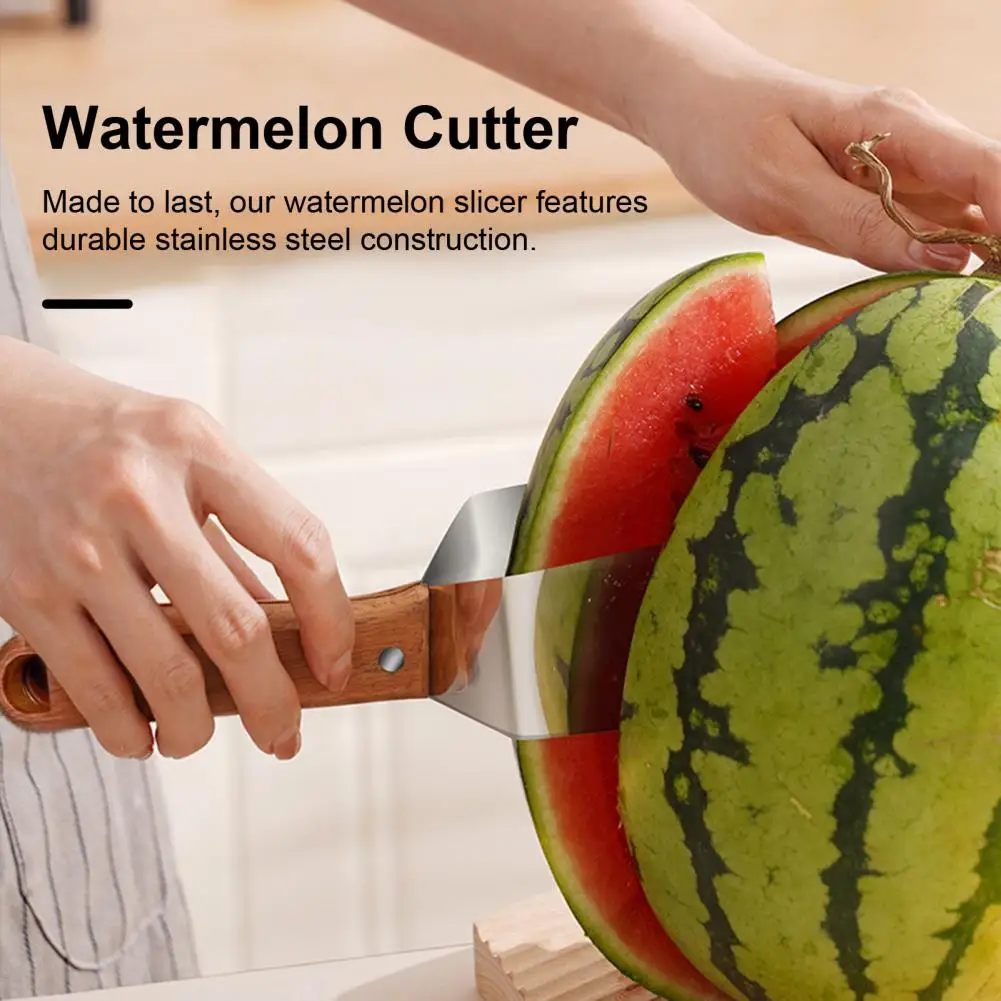 Easy Clean Watermelon Cutter Efficient Stainless Steel Watermelon Cutter with Wood Handle Labor-saving for Kitchen for Easy