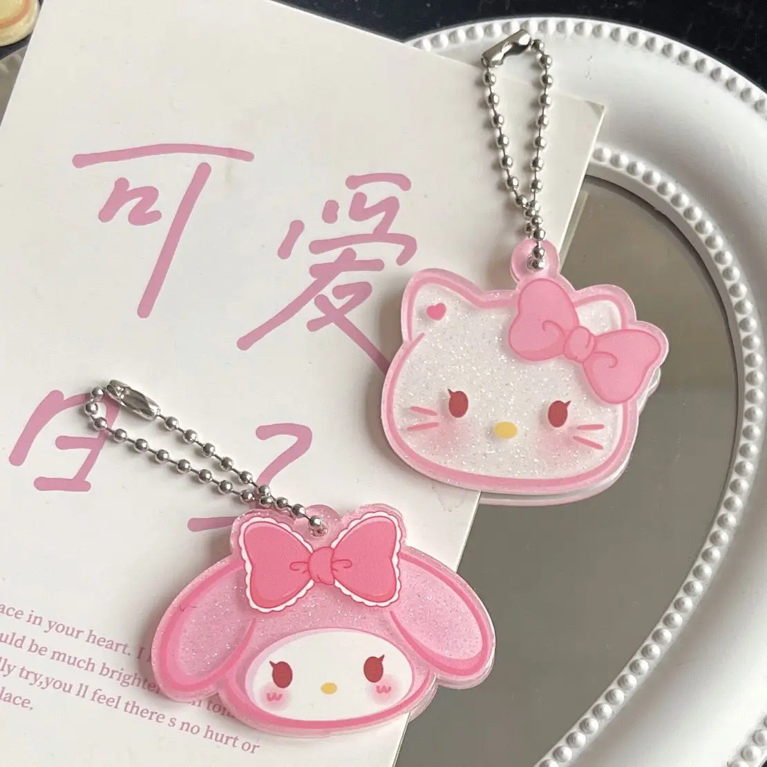 Sanrio Keychain Kawaii Hello Kitty My Melody Kuromi Accessories Cute Sweet Girl Heart Acrylic Cartoon Pendant Good Friend Gift