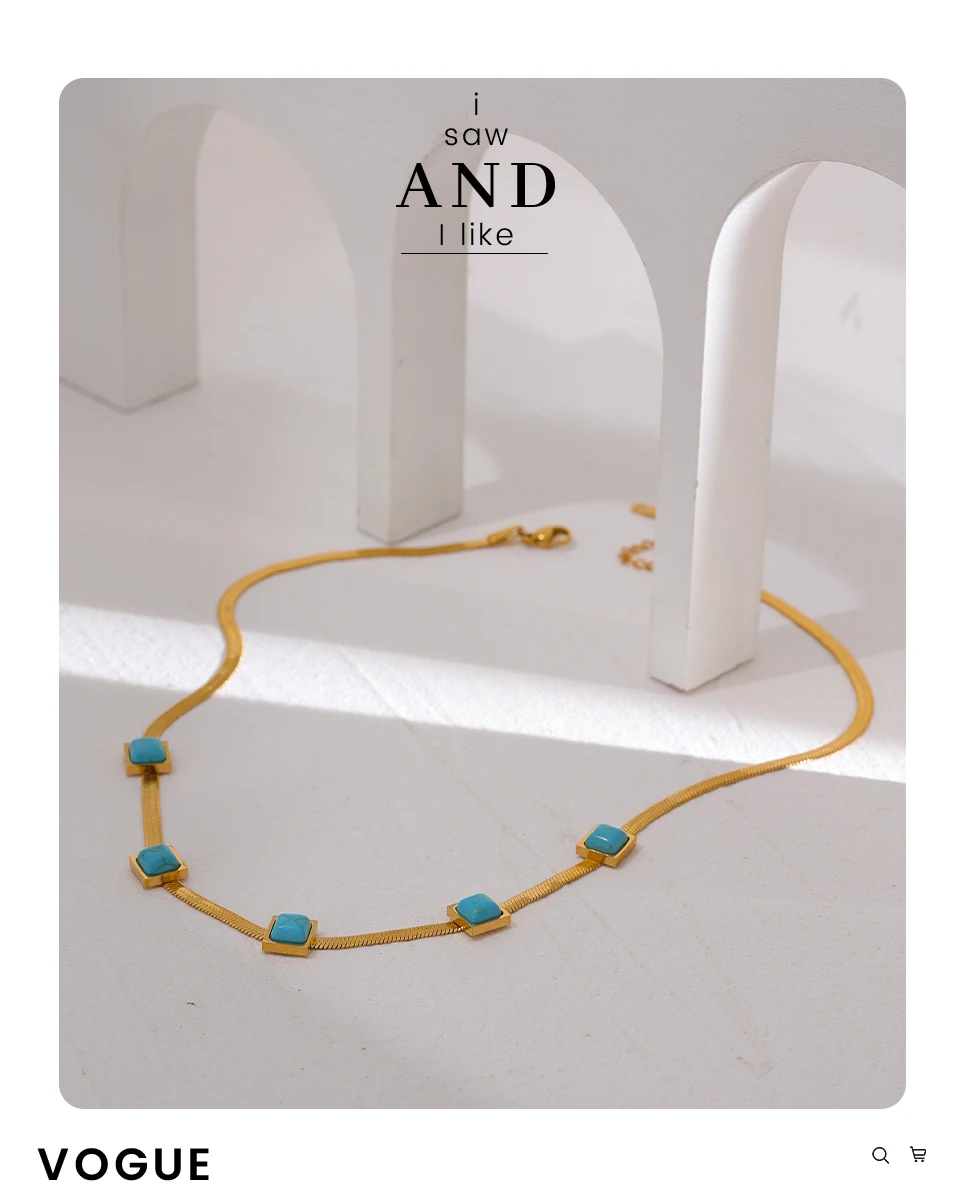 Yhpup Blue Artificial Turquoise Snake Chain Necklace Stainless Steel Golden Collar Jewelry for Women бижутерия для женщин Gift