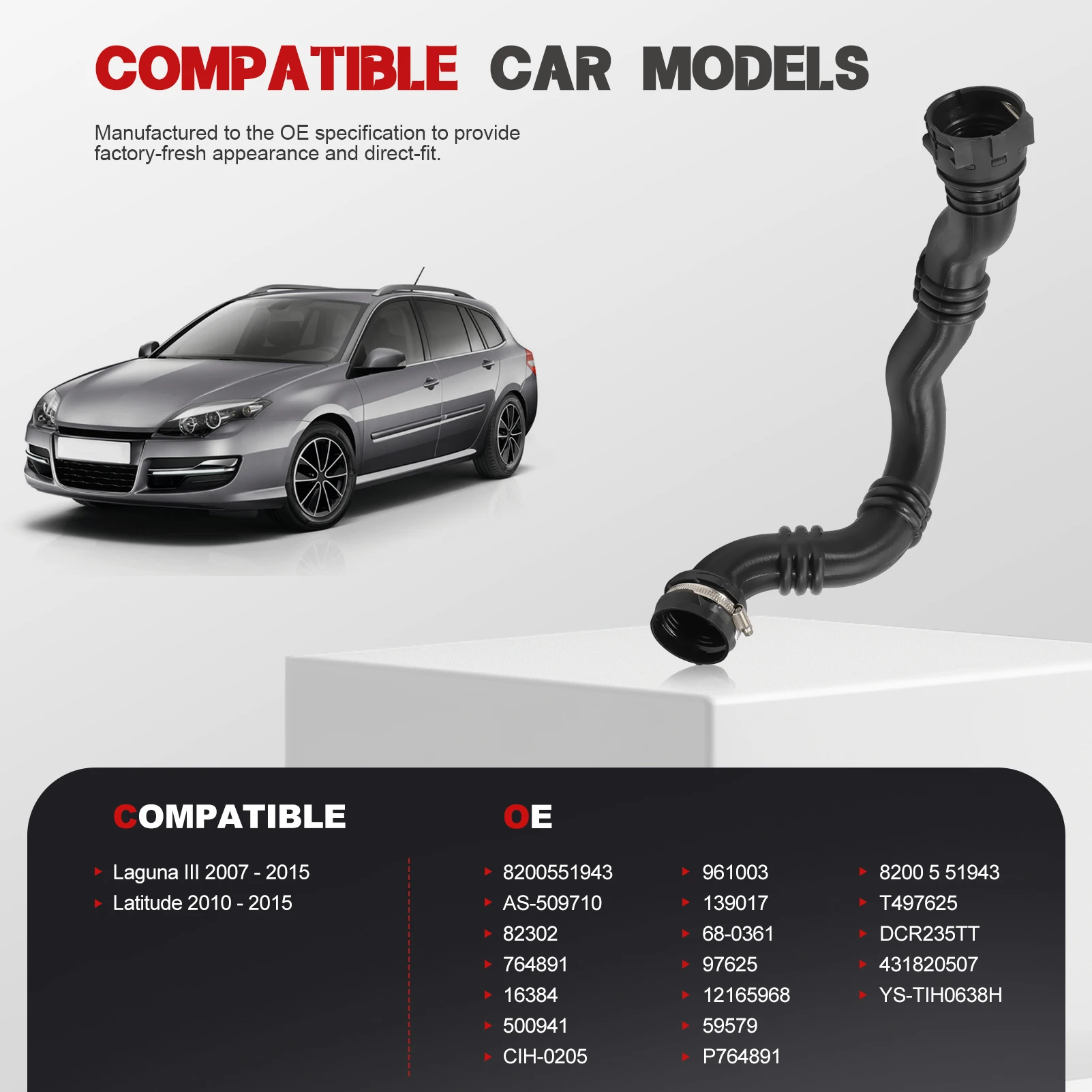 خرطوم الشاحن التربيني خرطوم هواء المبرد المتوافق مع Renault Laguna 3 وLatitude 2.0 DCi 8200551943