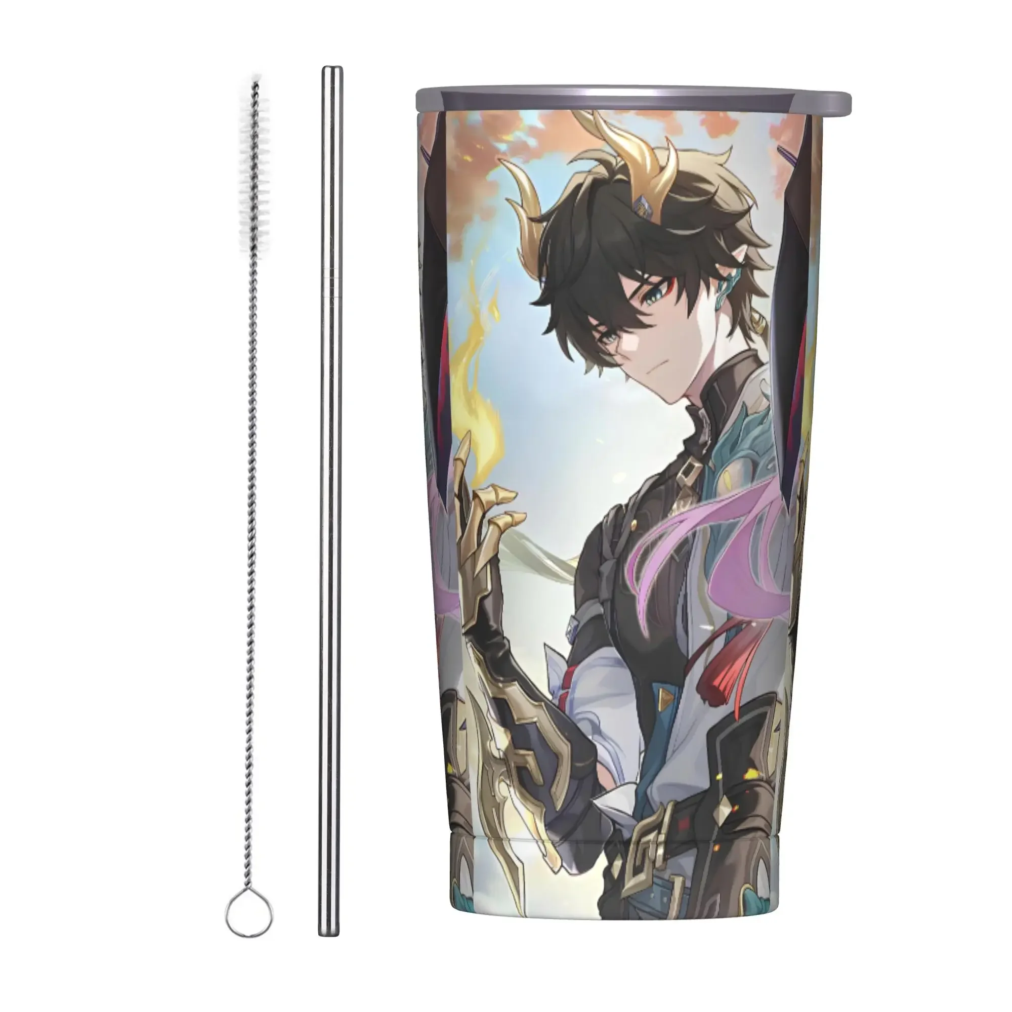 Dan Heng Tumbler Vacuum Insulated Honkai Anime Coffee Cups Vacuum Flask Travel Outdoor Mugs Spill Proof, 20oz