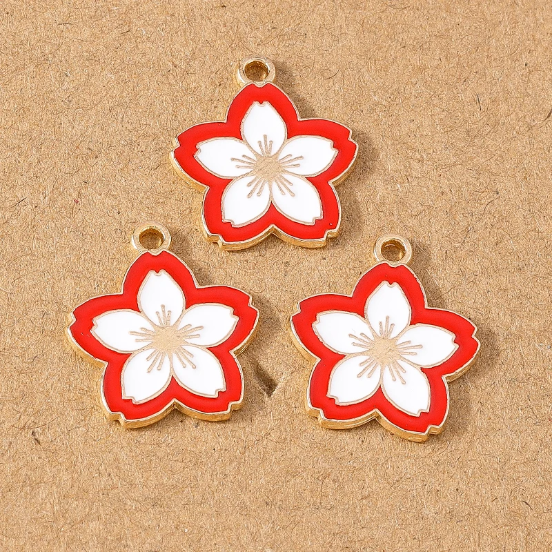 10pcs Cute Enamel Sakura Flower Charm Pendant for Necklace Earrings Bracelet DIY Jewelry Making Accessories Supplies