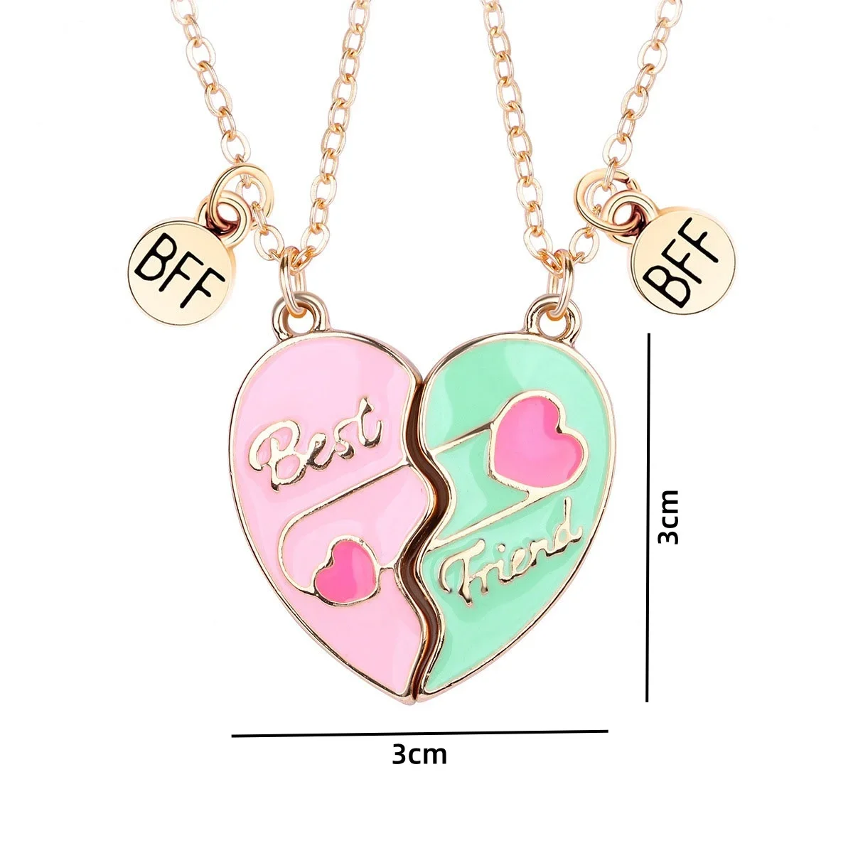 Elviragirl 2Pcs/set Heart-shaped Stitching Drip Oil Painted Best Friend Necklace BFF Friendship Jewelry Gifts for Kids