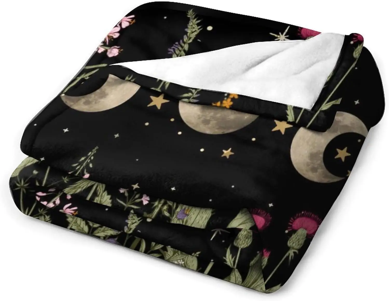 Dark Boho Moon Phase Wild Floral Thermal Throw Blanket, Witch Pattern for Reading Nook Couch Winter Indoor Warm Decor