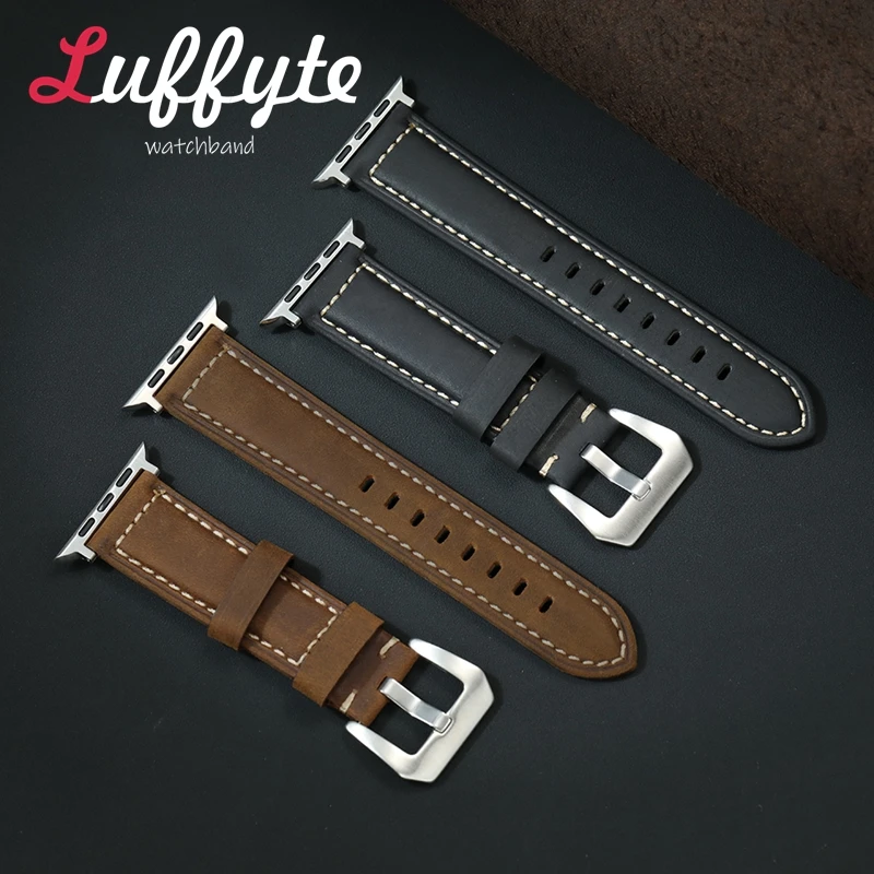 

Retro Cowhide Leather Watchbands Bracelet for Apple Watch Bands 38/40/41/42/44/45/46/49mm 10-1 SE Ultra 2 Men's Wristwatch Strap