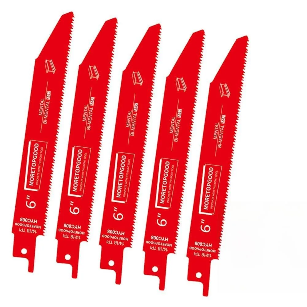 

6-дюймовые пильные полотна для сабельных пил, 5 шт., 14/18 TPI, для резки средних металлов, кобальтовые биметаллические пильные полотна для труб, твердосплавные для стали