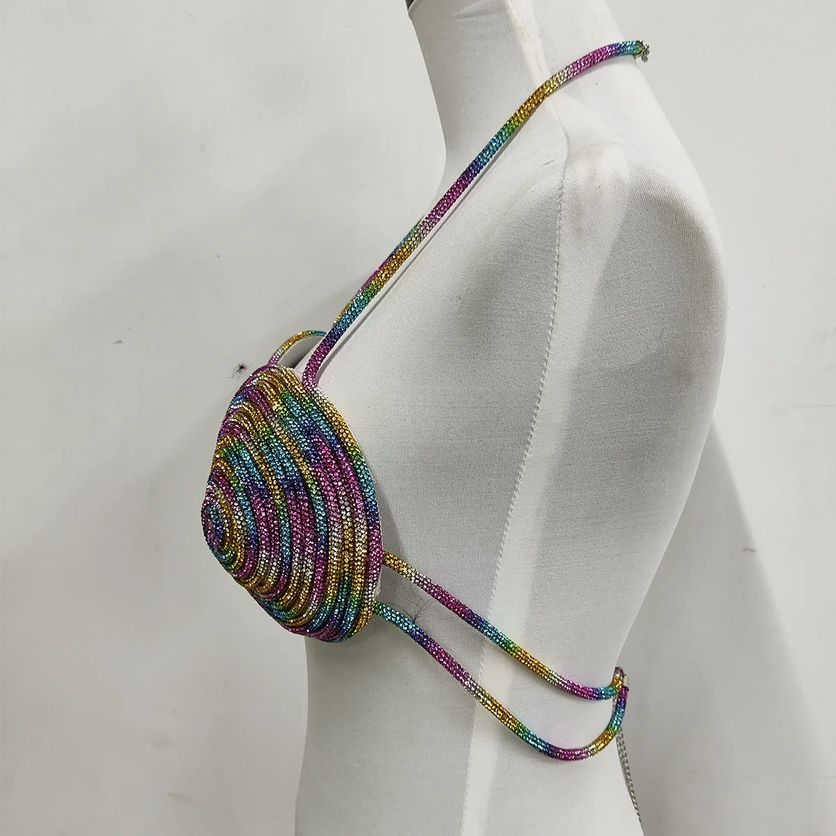 Luxo Brilhante Stripe Rope Cropped Top Bra para Mulheres, Moda Sexy Underwear, Pedra Bikini, Boate Body Outfit, Acessórios de vestido