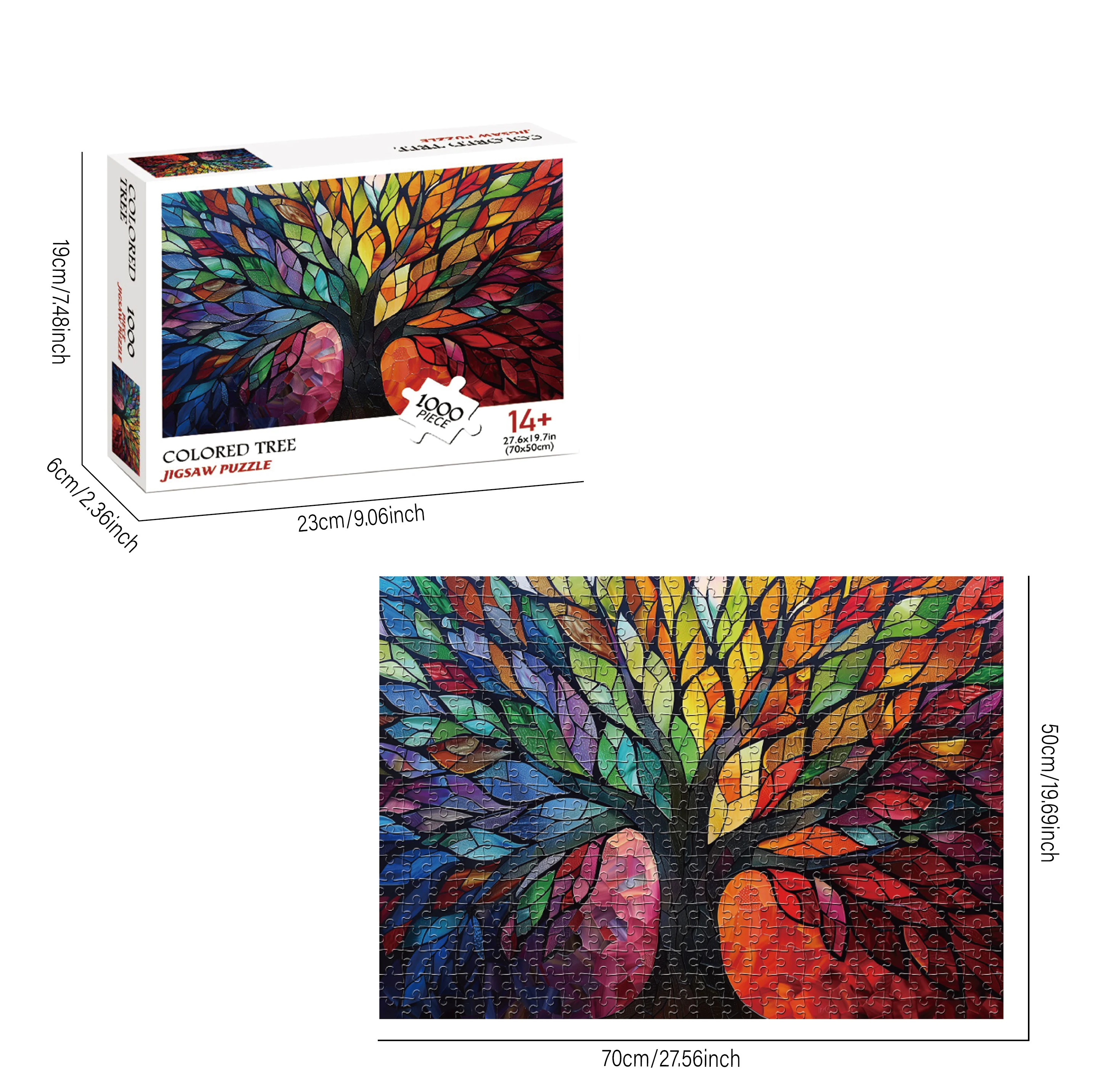 1000-teiliges farbiges Baum-Puzzle, Heimdekoration, Puzzlespiele für Erwachsene, Familienspaß, Bodenpuzzles, Lernspielzeug für Kinder