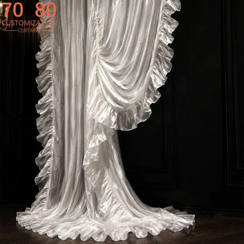 French White Glossy Agaric Lace Window Screen White Yarn Customized Living Room Bedroom Villa French Window Balcony Window