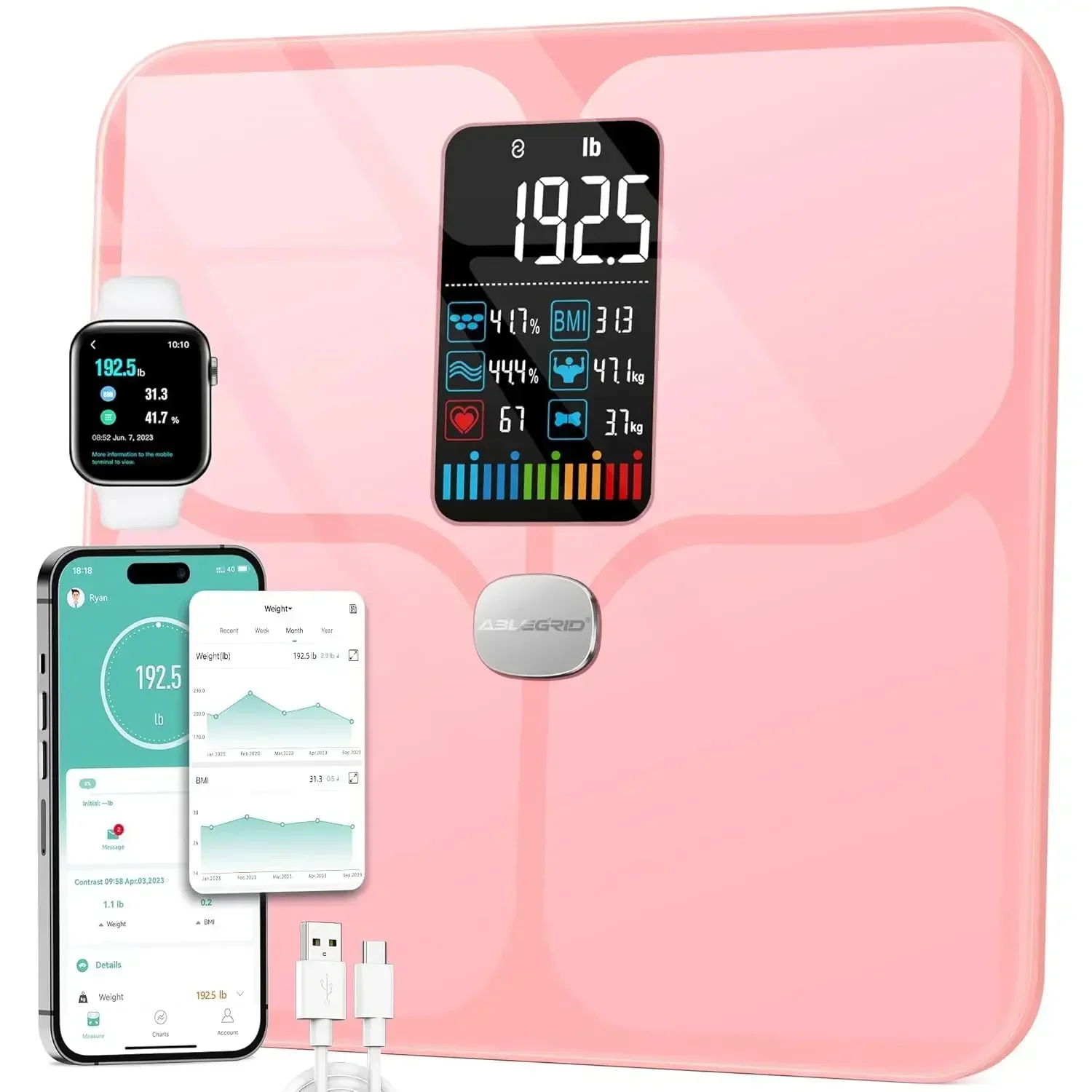 

Body Fat Scale,Digital Smart Bathroom Scale for Body Weight,Large Color Display Screen,16 Body Composition Metrics BMI