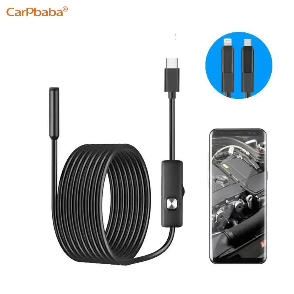 Carpbaba-minicámara endoscópica DN200, cámara de inspección con boroscopio de serpiente, Cable duro Flexible, para IOS, Android, Smartphone, PC