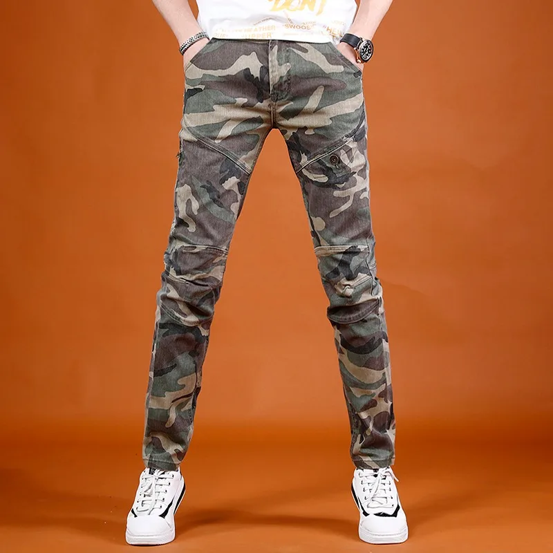 Camouflage jean hommes été jambe droite pantalon 2022 nouveau Streetwear décontracté armée vert Denim pantalon