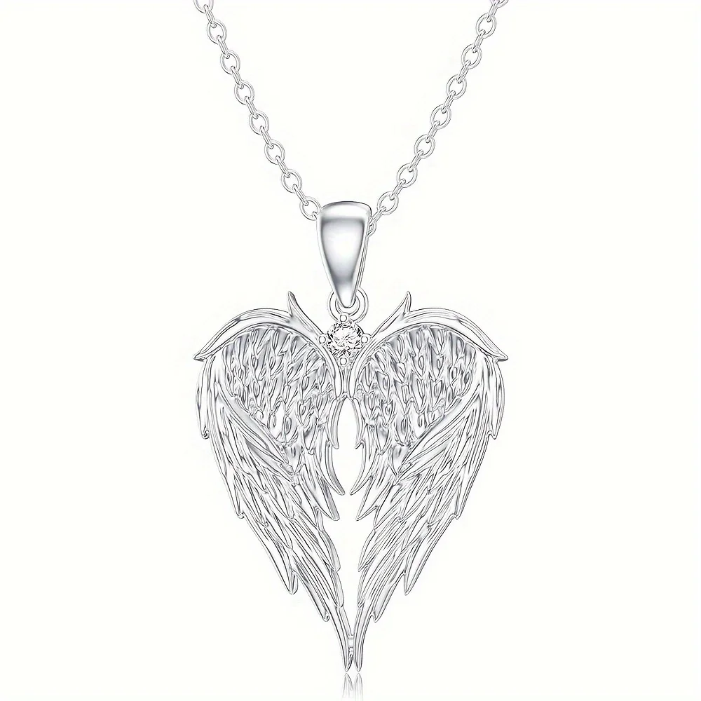 Elegant Angel Wing Heart Shaped Pendant Necklace, Exquisite Fashionable Elegant Versatile Banquet Party Daily Wear Jewelry Gift