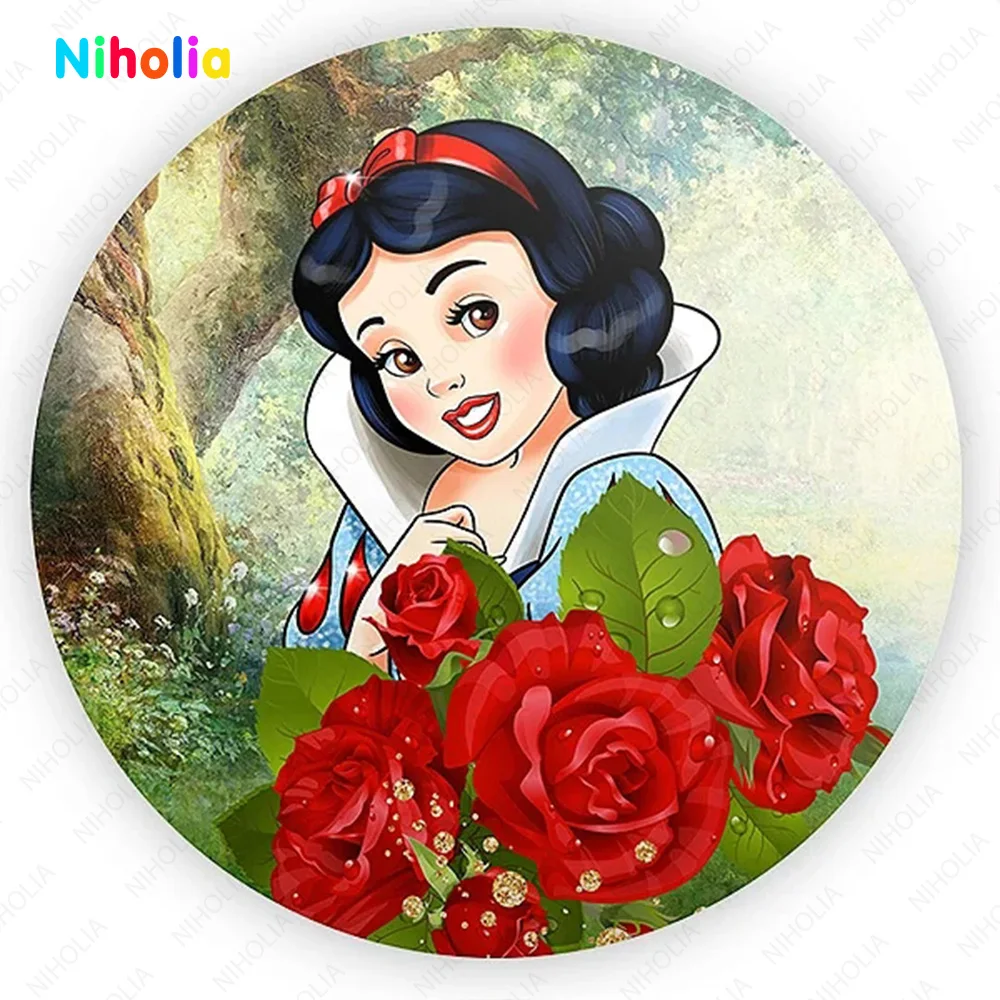 Snow White Backdrop Princess Rose Circle Decor Girl 1st Birthday Party Wood Cylinder Cover Photography Background Baby Show Prop