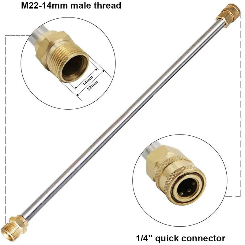 Cleaning Machine High Pressure Water Gun Stainless Steel Extension Rod 17-inch M22-14 Extension Rod 1/4 Quick Insert 5000psi