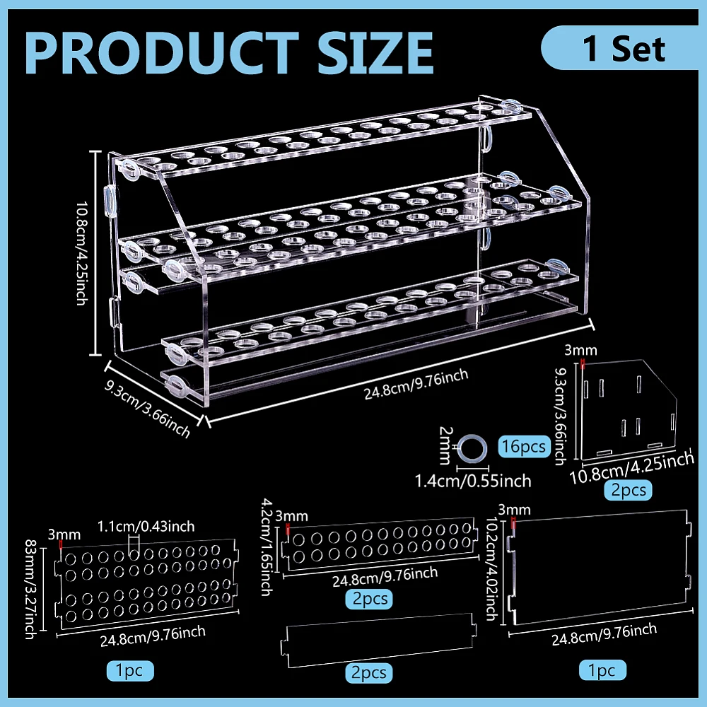 Acrylic Pen Holder Display 48-Slot Pen Holder Rack 2-Tier Clear Pencil Paint Brush Display Stand Makeup Brush Eyebrow Rack