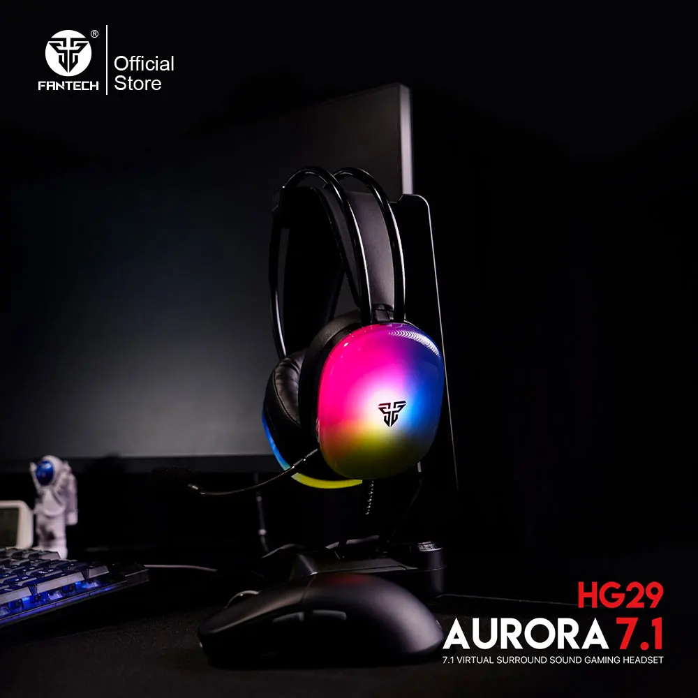 FANTECH AURORA 7.1 HG29 Wired Headset 7.1 Virtual Surround Sound and Sotf RGB 50MM Drivers Headphones with Microphone for PC