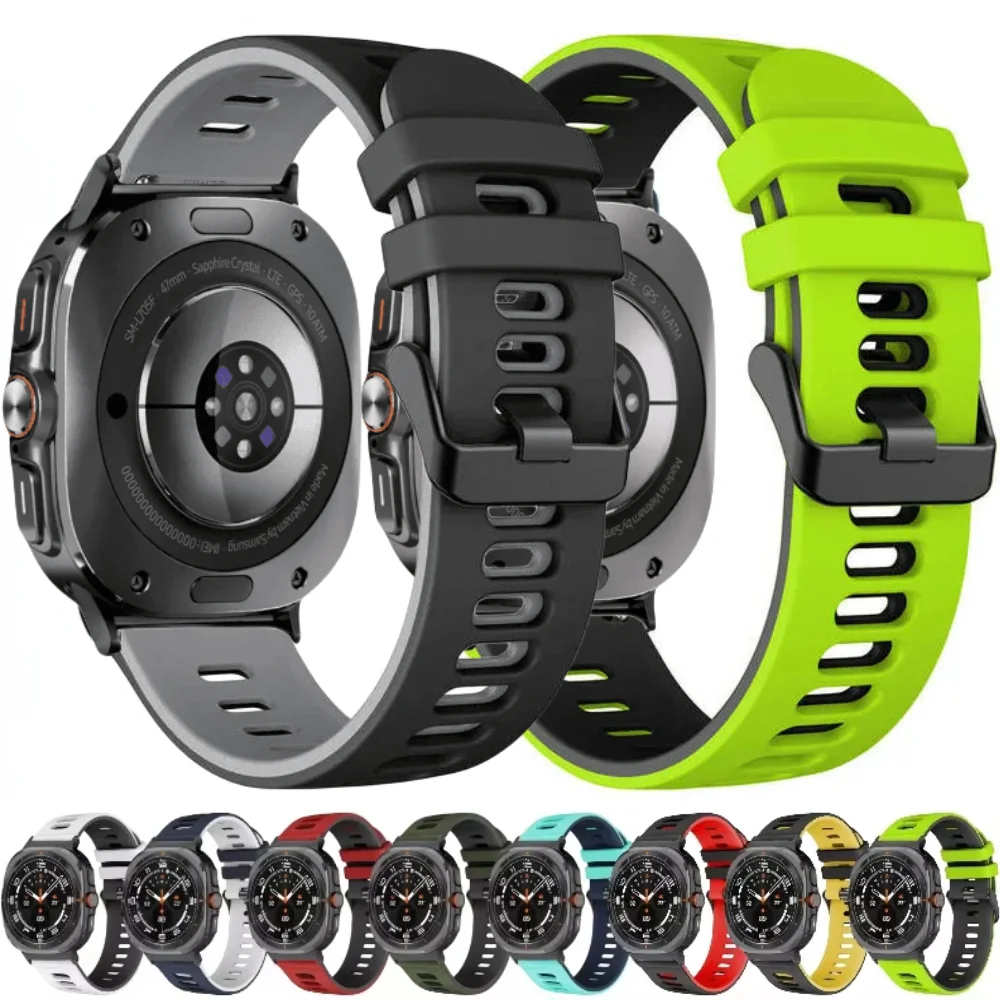 Спортивный силиконовый ремешок для Samsung Galaxy Watch Ultra 2025 47 мм, двухцветный браслет, браслет Galaxy Watch Ultra, аксессуары для ремня