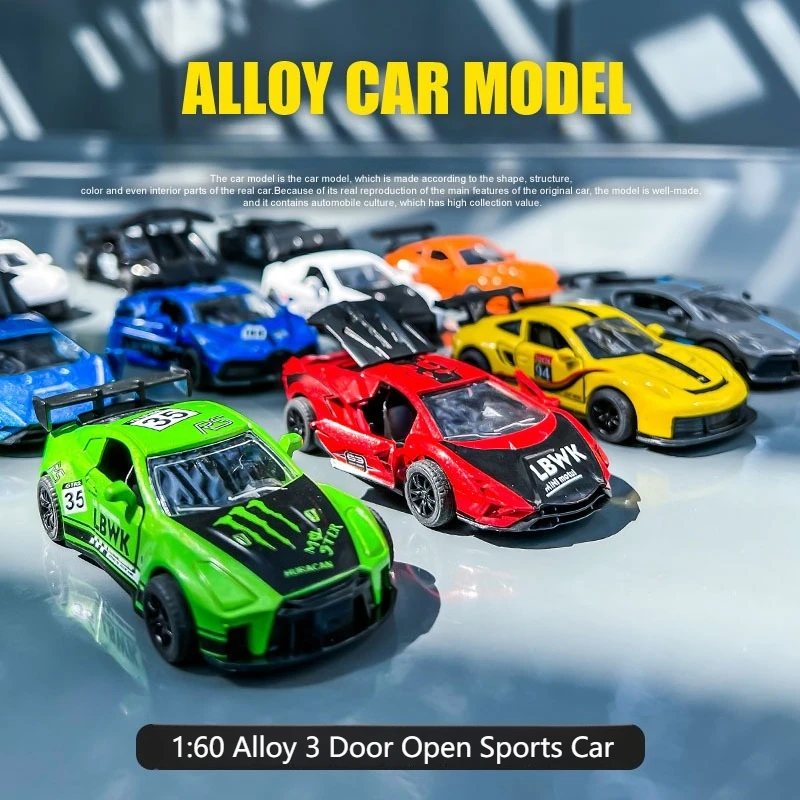 

1:60 сплав 3-дверный открытый спортивный автомобиль Porsche 911 GTR-R35 Lamborghini Bugatti 4 комплекта модель автомобиля детская игрушка в подарок