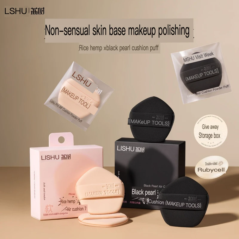 Lishu Rice Mochi Black Pearl Powder Puff Cushion Ultrasuave, No Absorbe Base de Maquillaje, Es de Doble Cara, Proporciona Cobertura