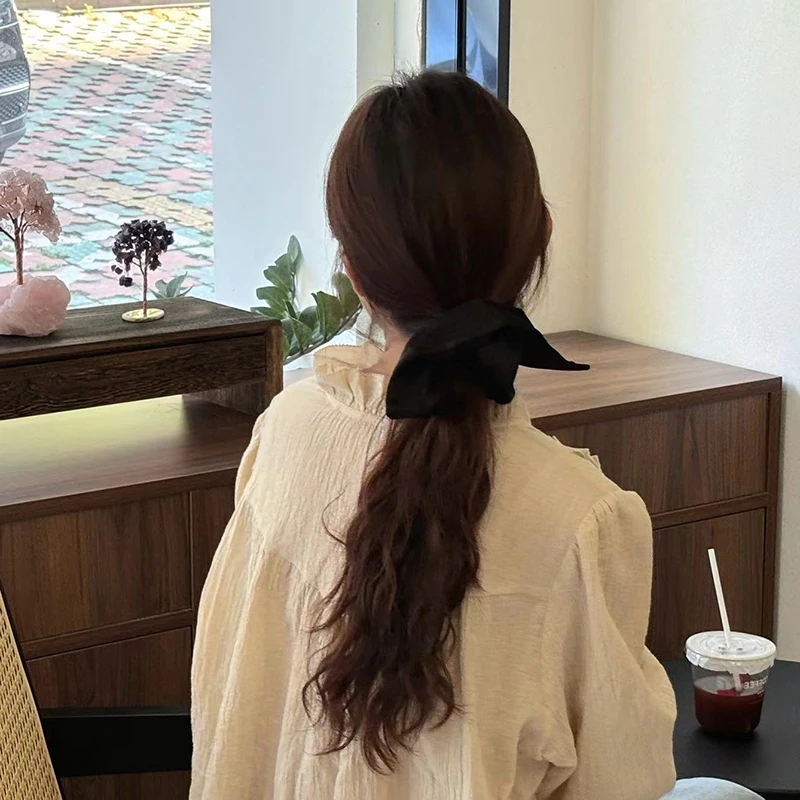 وشاح مربع من الحرير الكوري، عصابة رأس، حبل شعر، عصابة رأس بأربعة زوايا للفتيات، شعور فرنسي راقي، طوق سجق سمين #5