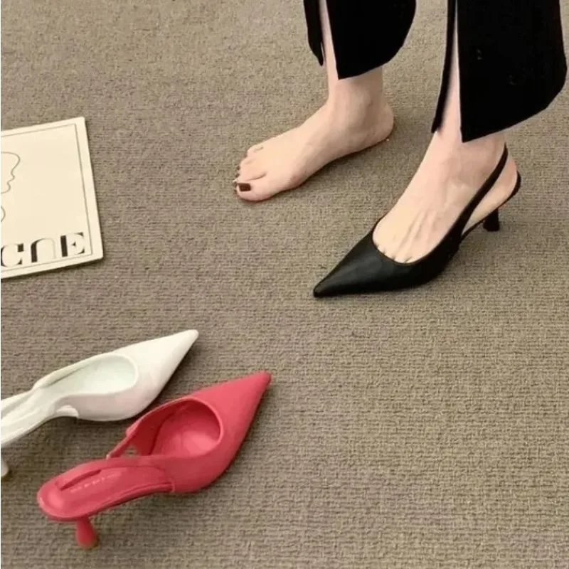 

Fashion Women Sandals Party Pumps Thin High Heels Elastic Band Black White Beige Rose Summer Dress Shoes Woman Ladie Pumps