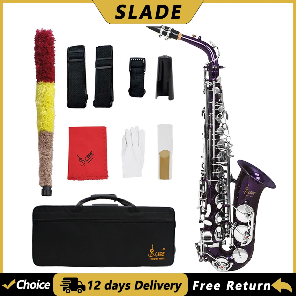 

SLADE Alto Saxophone Brass Body Eb Sax WSS897PL Purple Saxofone Woodwind Instrument with Case Reeds Gloves Parts & Accessories