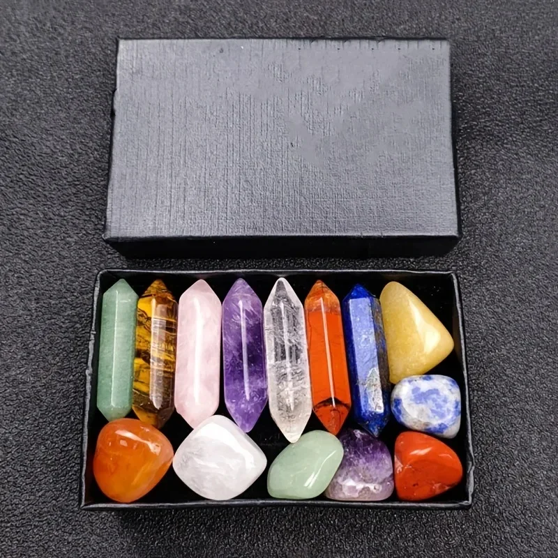 

14pcs Pointed Quartz Crystal Chakra Healing Stones and Crystals Set Hexagon Rose Quartz Gems for Meditation Bedroom Decor