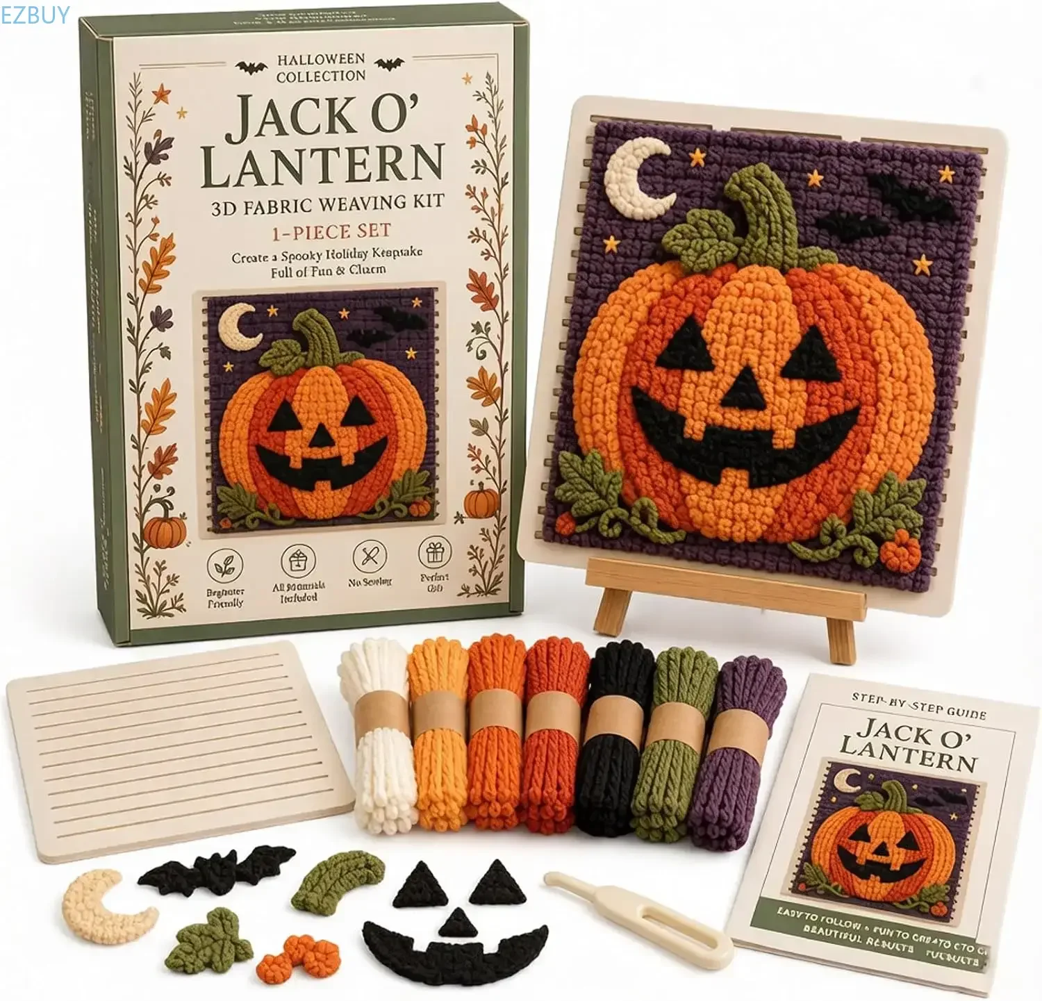 Halloween Fabric Weaving Kit, DIY Spooky Halloween Decoration Weaving Craft Kit, No Sewing Fabric Art for Adults