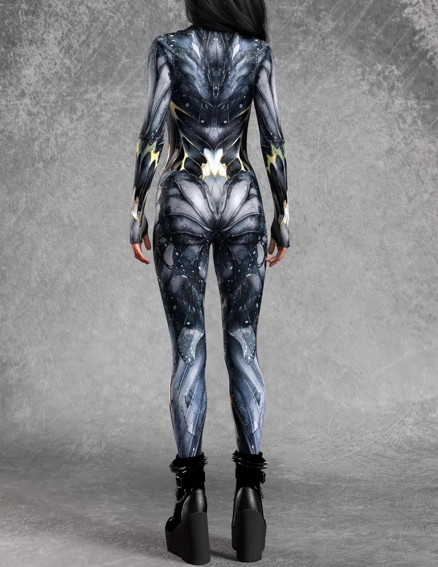 Sexy Damen Psychedelischer Netz-Cosplay-Jumpsuit Horror Halloween Festival Party Bodysuit Karneval Bühnenauftritt Eng Anliegend – Detail 9