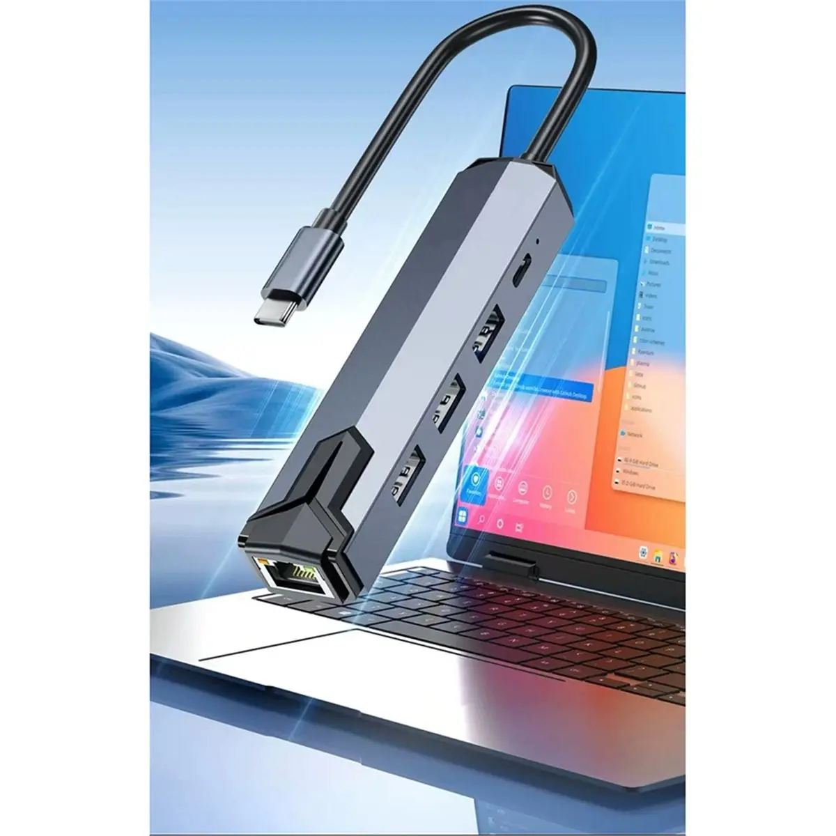 USB 3.0 to RJ45 Ethernet Adapter with 3 Port USB Hub 1000Mbps Gigabit LAN Network Card High-Speed Network Extender