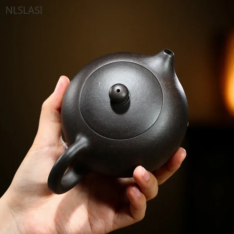 230ML Ball Hole Filter Xishi Teapot Handmade Yixing Purple Clay Beauty Kettle Black Gold Sand Tea Set Chinese Zisha Tea Pot