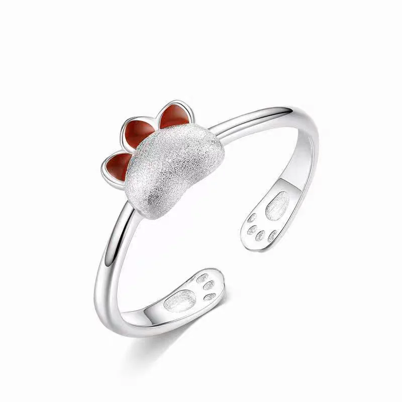 925 Sterling Silver Open Ring Korean Version Fashionable Cute Cat Paw Design Perfect Gift for Girls Elegant Rings for Women