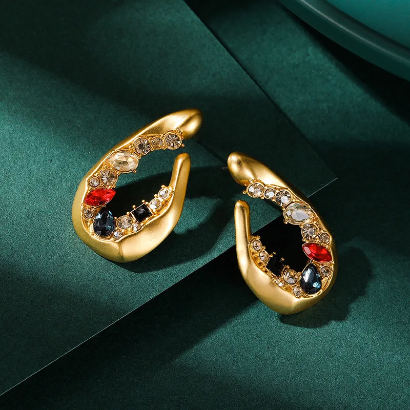 

Palace Retro Fashion Temperament, Colorful Zircon Metal Texture Irregular Earring, 925 Sterling Silver Needle Earrings for Women