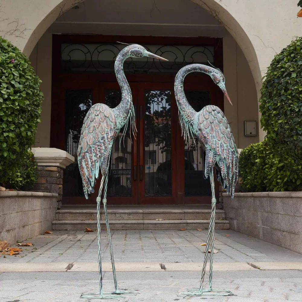 Standing Metal Patina Heron Decoy Outdoor Statue Decorative Statues & Figurines Garden Crane Statues Decoration At Home Set of 2