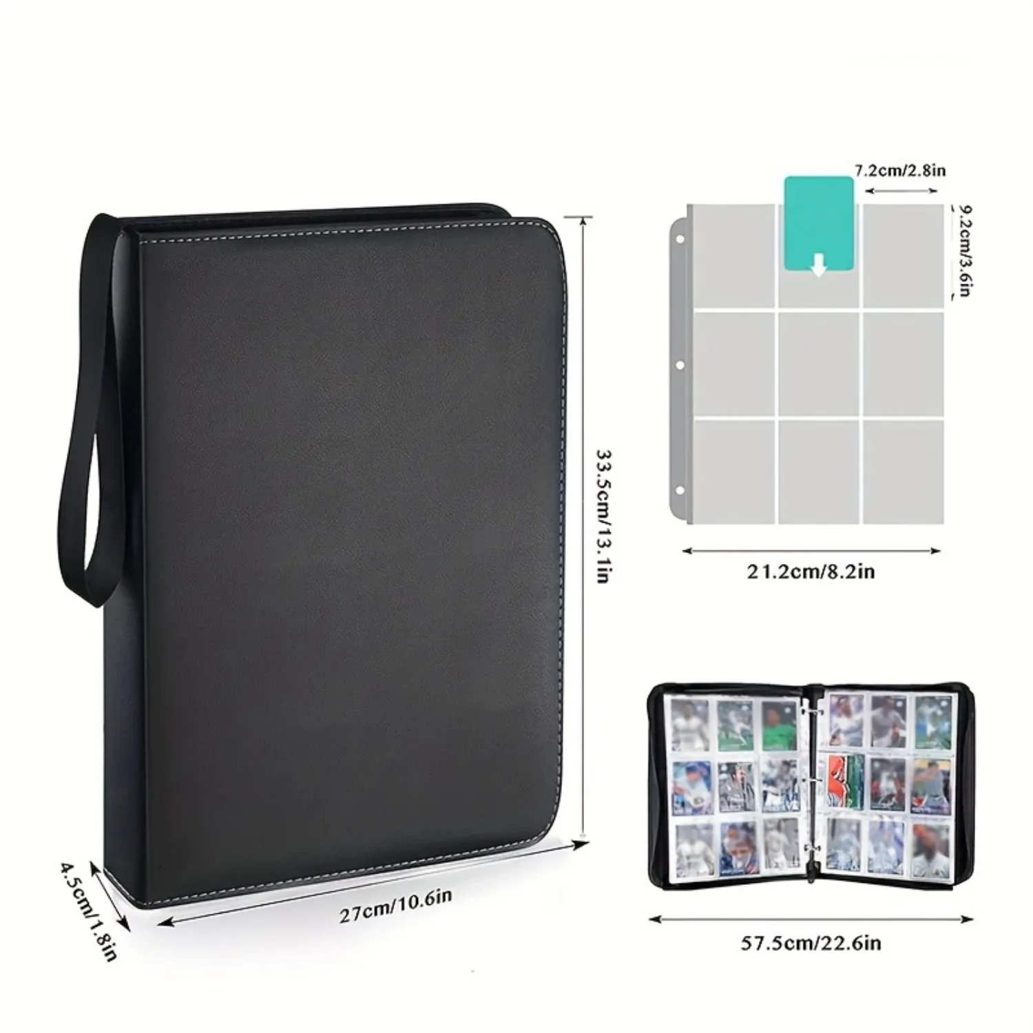 

Папка для MTG, TCG и спортивных карточек — прочная защита из полиуретана — гладкий черный дизайн — карманный альбом на молнии 4/9