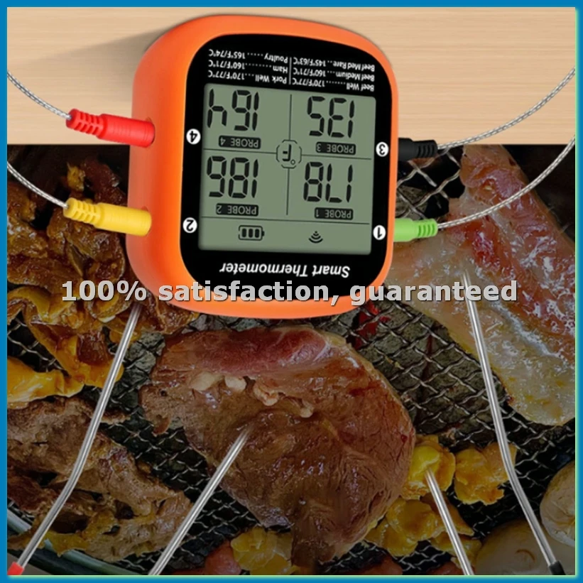 

Беспроводной термометр для мяса для гриля, коптильни, духовки, цифровой термометр с приложением, с четырьмя щупами, умный термометр для барбекю и еды - A13G