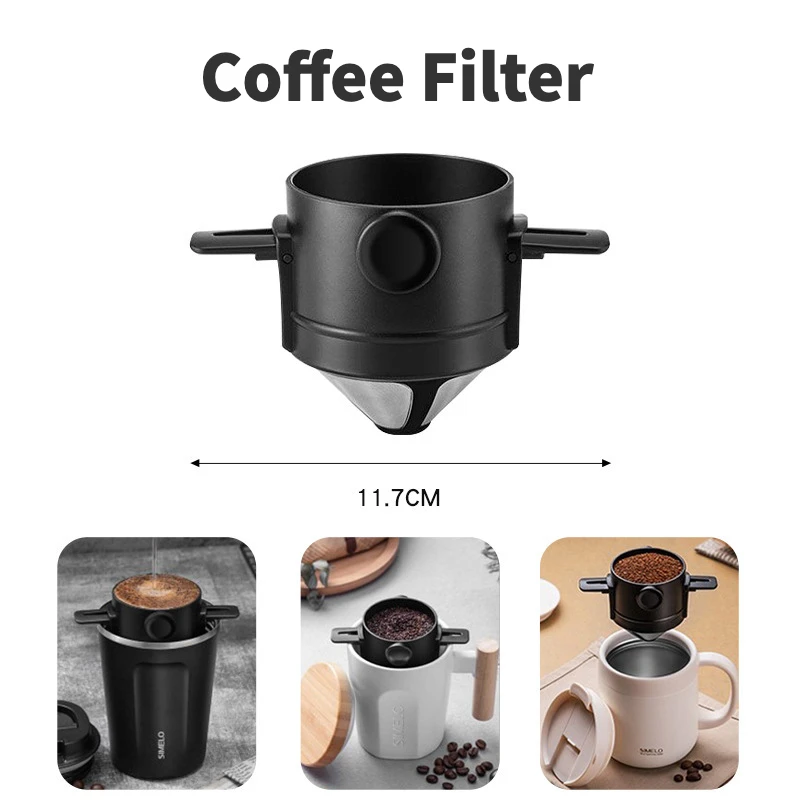 

Reusable Stainless Steel Drip Coffee Filter Double-Layer Collapsible Mesh Funnel for Pour-Over Coffee Cup and Pot Coffee Dripper