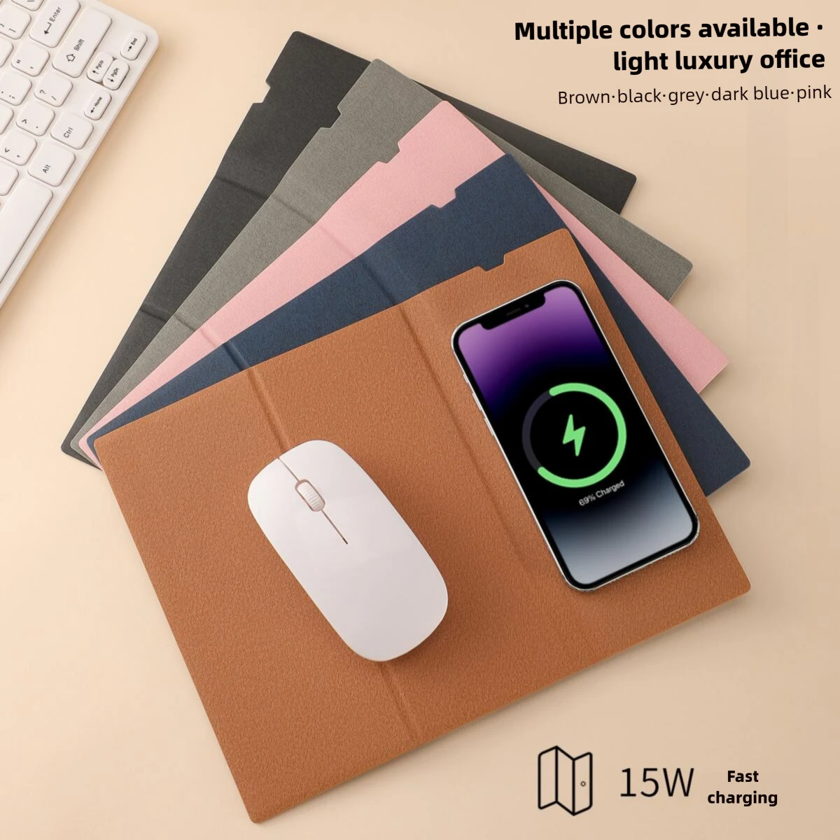

Foldable Mouse Pad With Phone Watch Earbuds 3 In 1 Wireless Charging Fast Charging Multi-functional Bracket Creative Mouse Pad
