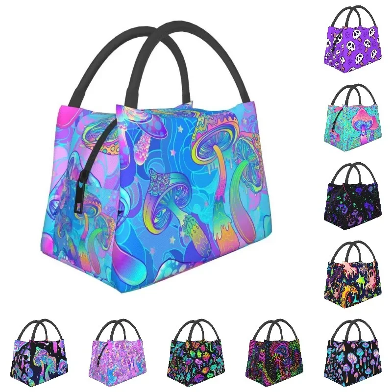 

Custom Magic Mushroom Psychedelic Lunch Bags Women Cooler Thermal Insulated Box for Picnic Camping Work Travel