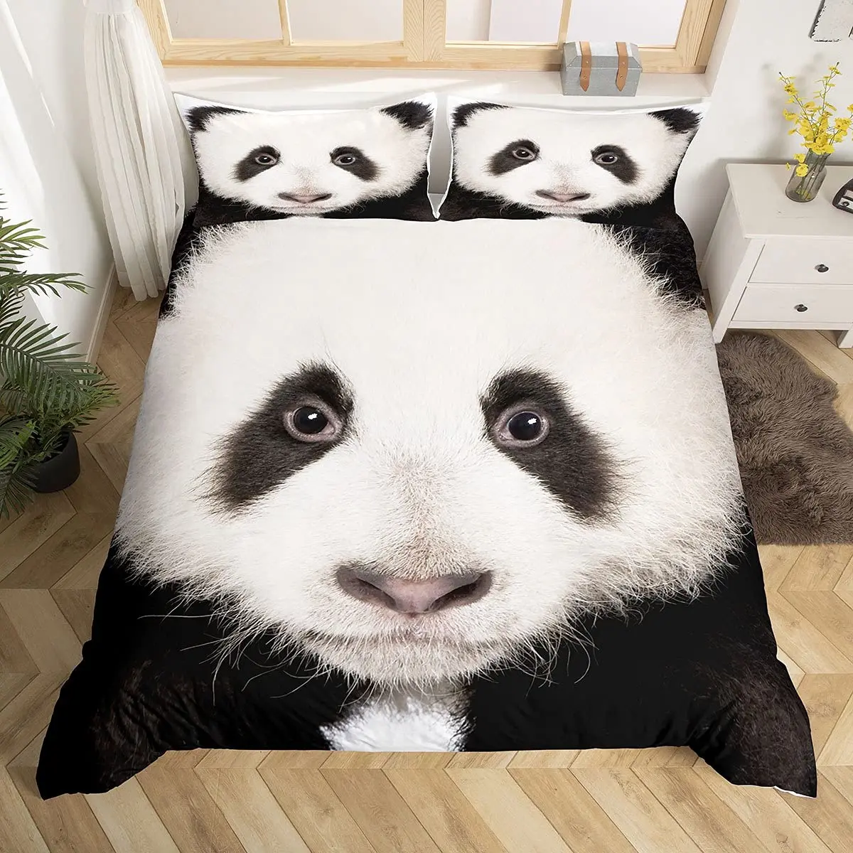 Panda Printed Duvet Cover Sets for Kids Boys Girls Teens Queen King Lightweight Quilt Covers Cute Animal Bedding Sets Room Decor