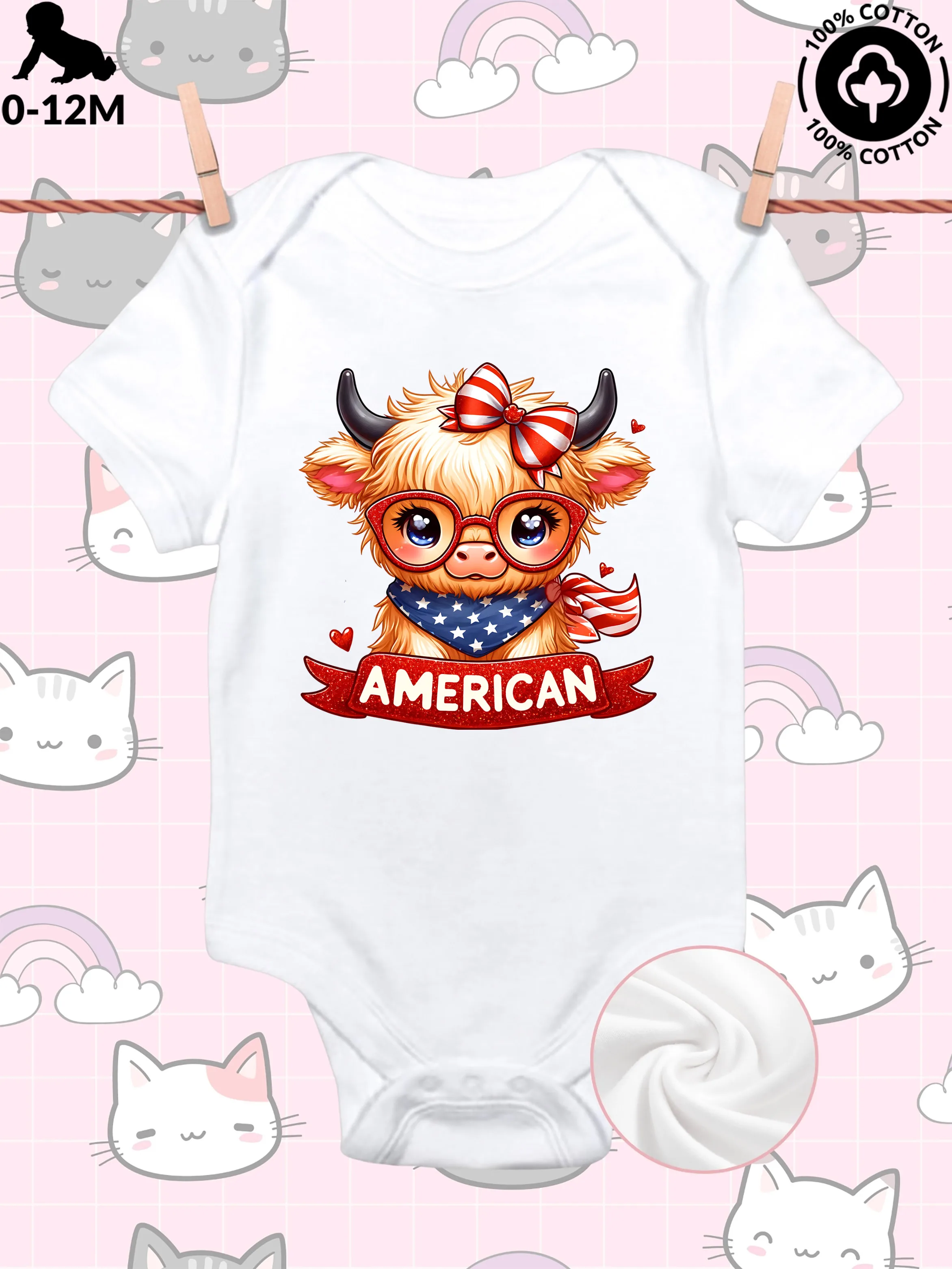 

American Cattle Unisex Baby Crawling Suit, Pure Cotton Soft Onesie, All-Season Wear White Bodysuit 190GSM