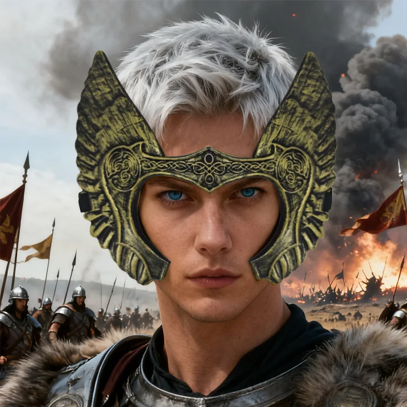 Medieval Viking Warrior Helmet Hat Ancient General Armour Helmet Stage Performance Half Mask