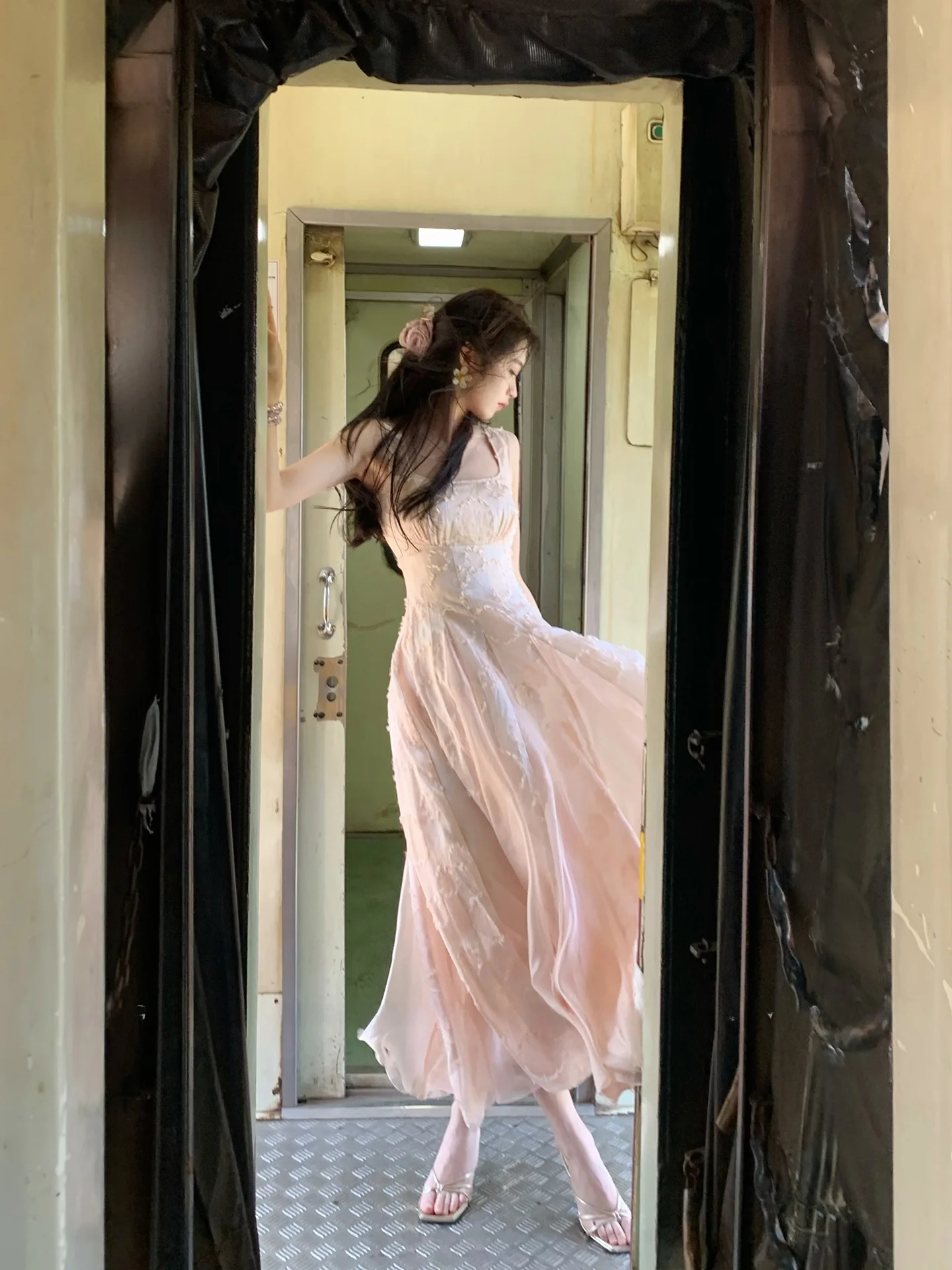 

Платье Lingshan Zhihe Spring Pink Gingham без бретелек, женское, макси, в стиле юбки, с завышенной талией, А-силуэт, для свадьбы, юбилея, бала