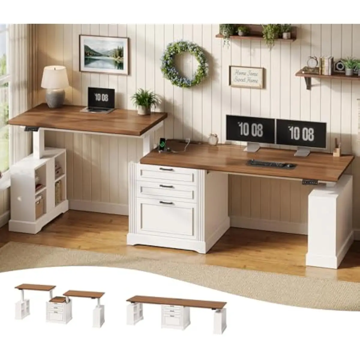 Standing Dual-Motor Desk 98.4 Inches Wide x 21.6 Deep with Independent Height Control 29.1–46.8 Inches Per Side LED Display 3 Pr