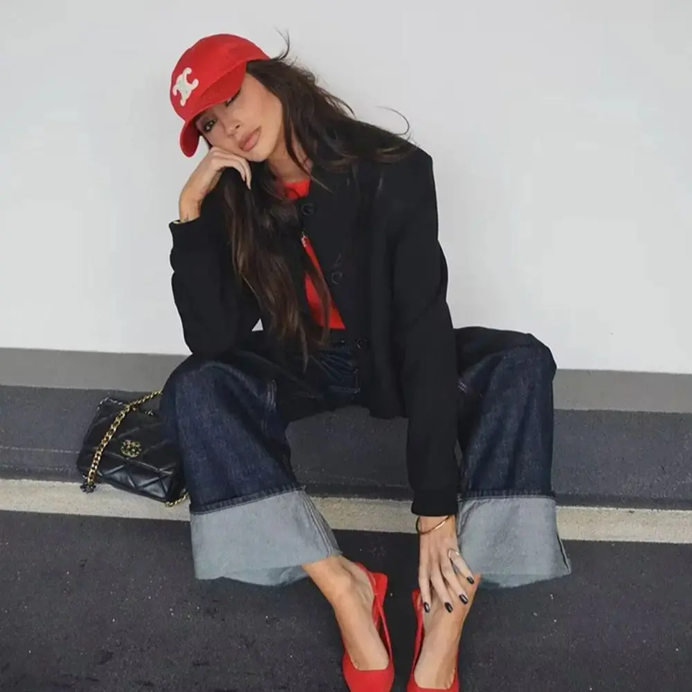 

Женская мода с карманами, джинсовые синие однобортные куртки, винтажные женские шикарные наряды с лацканами и длинными рукавами