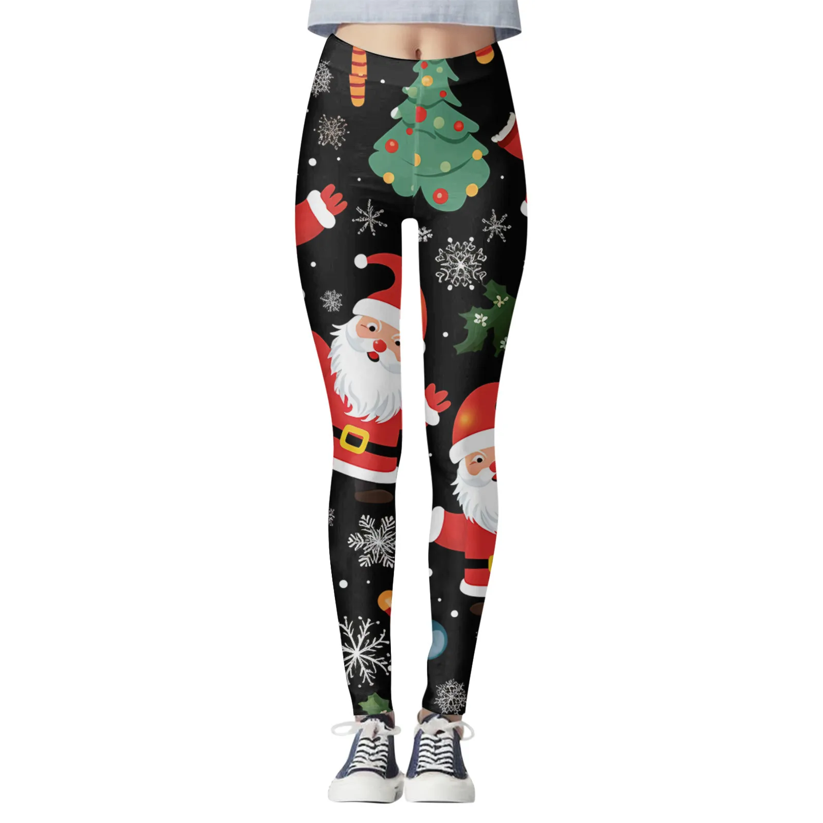 Mulheres Natal Papai Noel Leggings, Boneco de Neve Imprimir Calças Justas, Bolsos Esportivos, Xmas Fitness Leggings, Calças Treino Festa