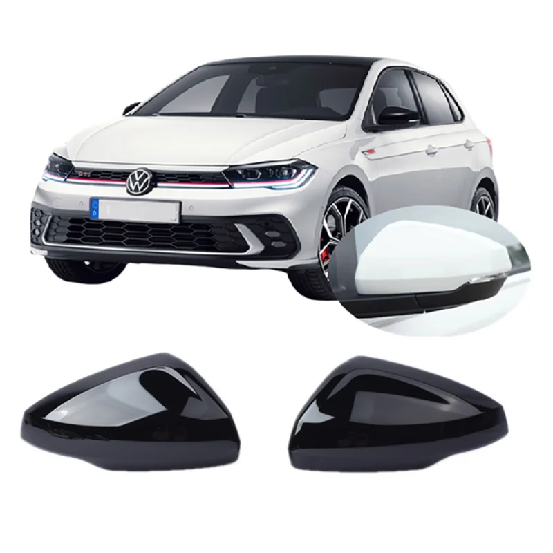 for VW Volkswagen Polo AW1 BZ1 2017 2018 - 2025 Gloss Black Carbon Hydro-dipped Rearview Side Wing Mirror Cover Replaced Kit