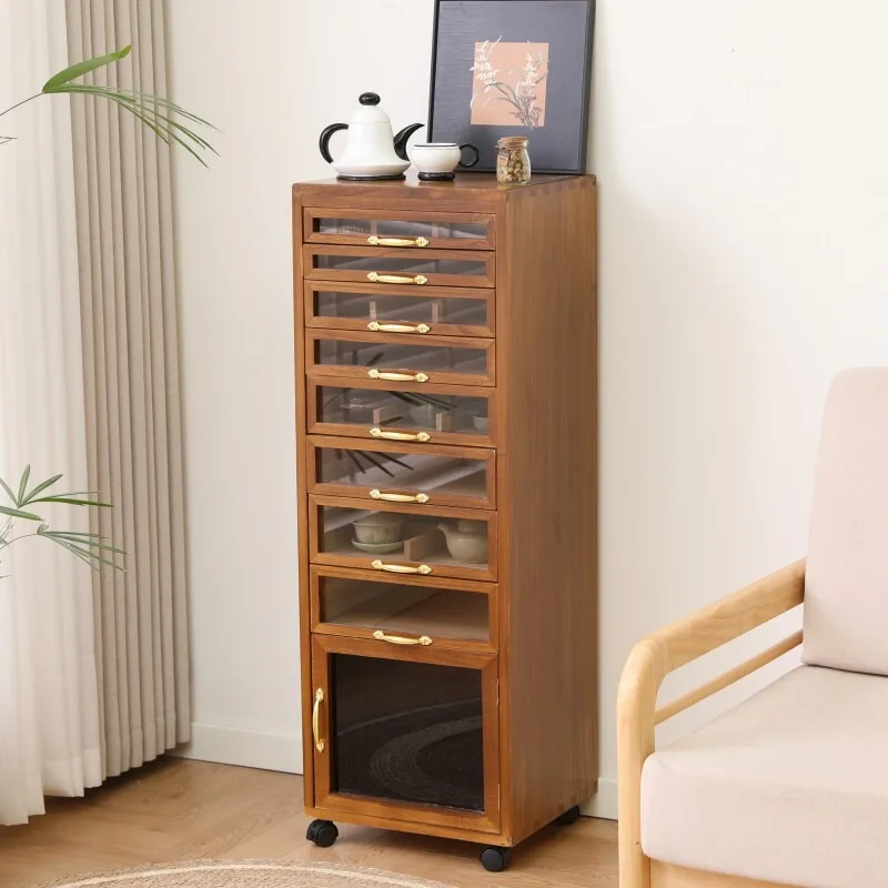 Tea set storage cabinet Solid wood drawer Medieval cultural play locker Floor side cabinet Tea Tea cup placement