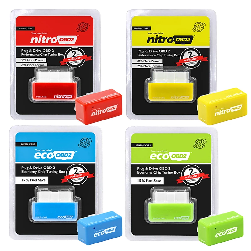 ECU Chip Tuning Box Plug Driver, Nitro OBD2 EcoOBD2, 15% Fuel Save More Power, Nitro OBD2, for Benzine Diesel Car, 4 Colors
